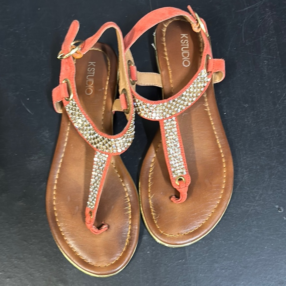 Women's Orange Sandals with Rhinestone Detail